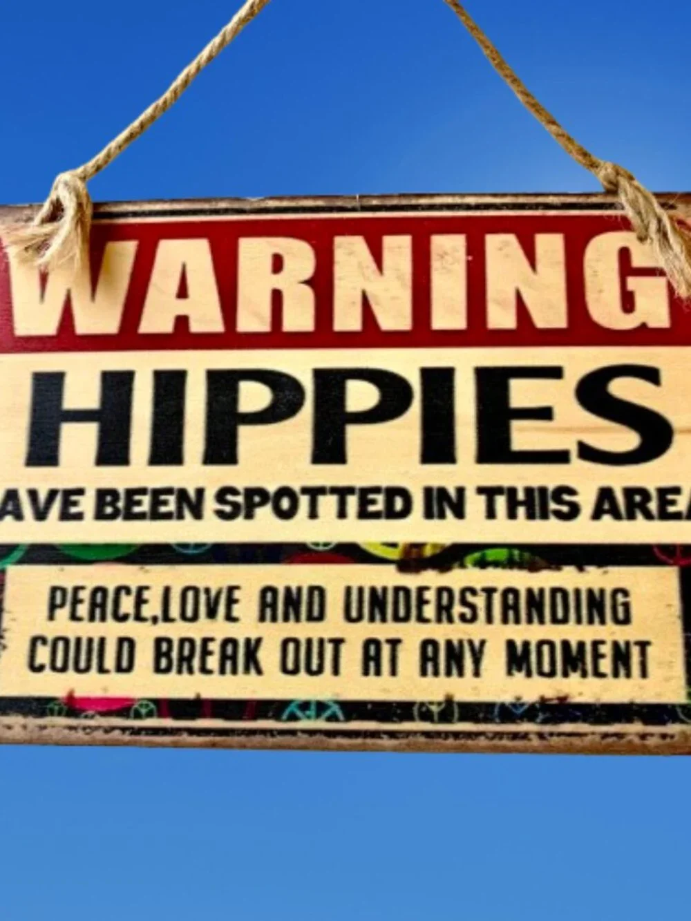 Vintage Style Hippie Warning Wooden Sign Retro Peace Love Wood Plaque Wall Decor